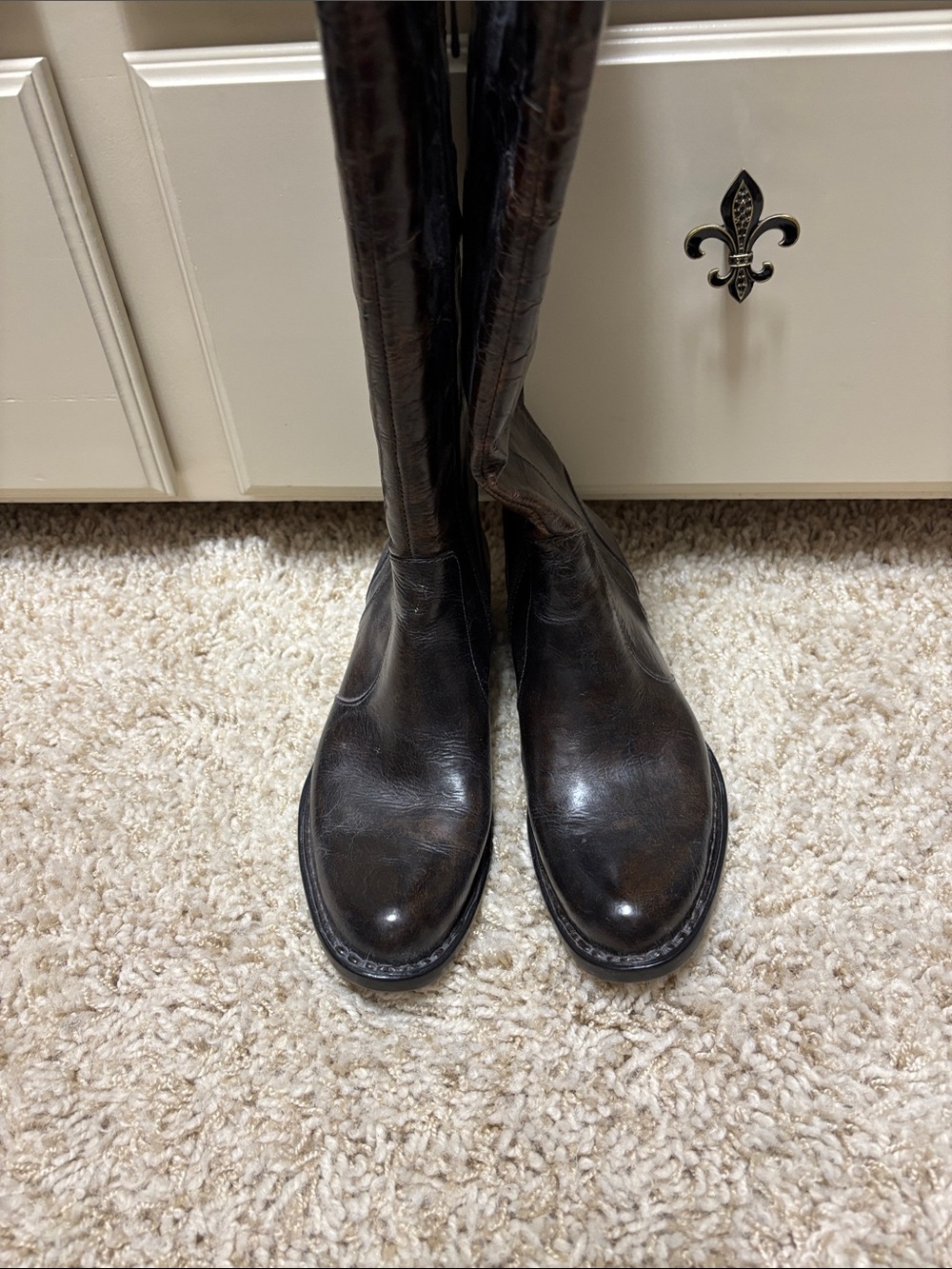 Women's Tall Dark Brown Leather Heeled Riding Boots